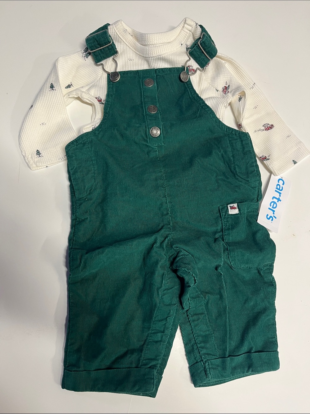 Carter's Dark Green Corduroy Overalls for Kids baby boy size 6 month brand new